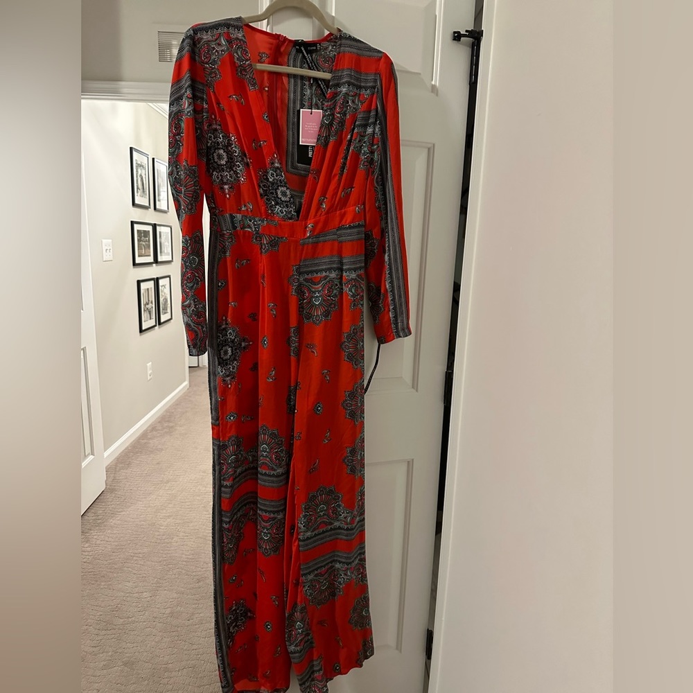 Red Paisley long sleeve jumpsuit